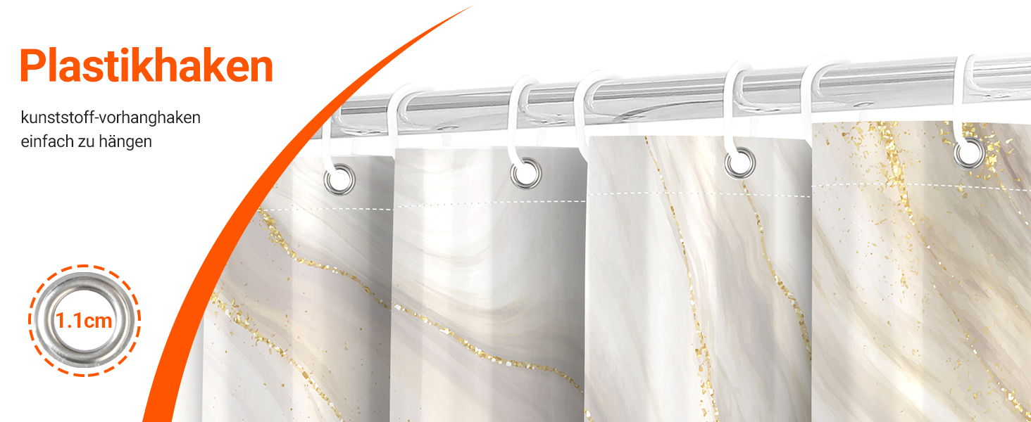 Штора для ванної кімнати 180x200 см з антигрибковим покриттям, водовідштовхувальна, поліестер, з кільцями (Phnom Penh Сірий мармур)