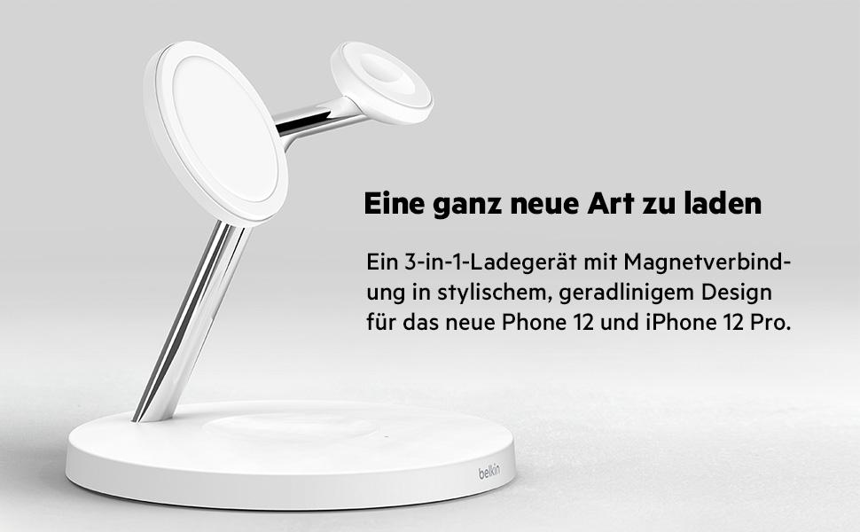 Belkin BoostCharge Pro 3-в-1 MagSafe Бездротове Зарядне Пристрої для iPhone 13, Apple Watch та AirPods (15W) - Білий