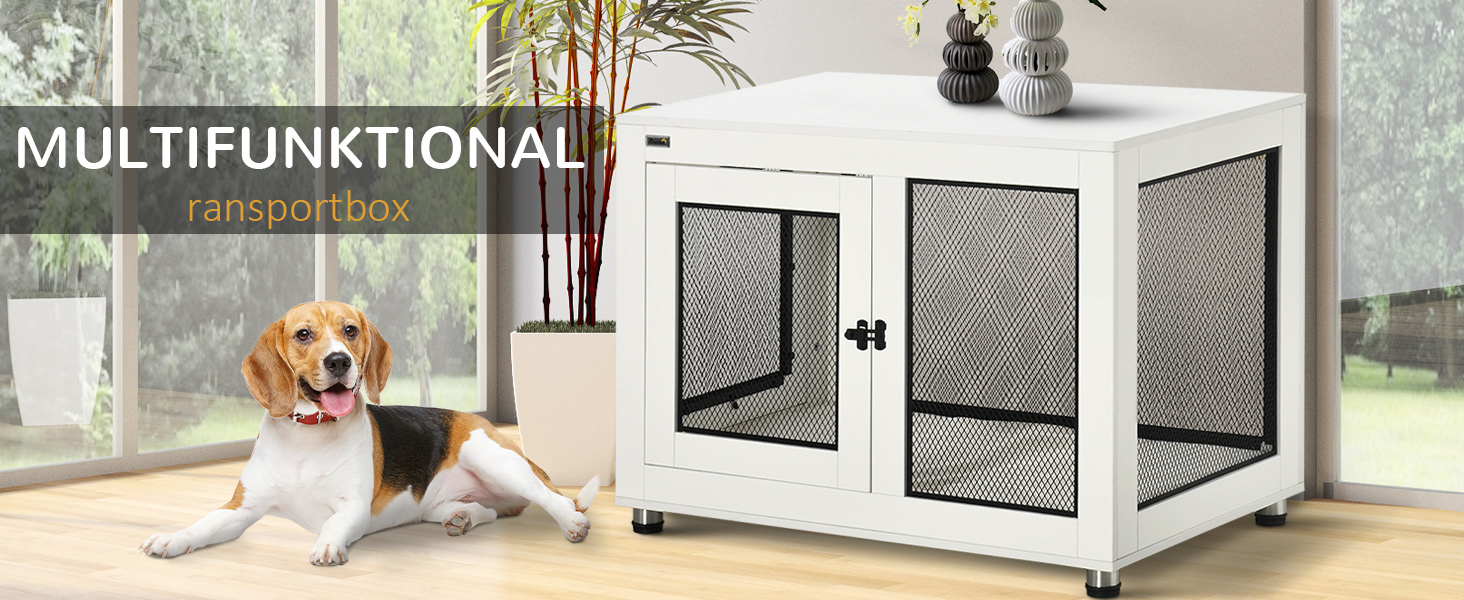 Клітка для собак PawHut з 2 дверцятами, знімний лежак, сучасна сталева собача будка для дому, підходить для великих собак до 30 кг, білий, 94x60x71,5 см