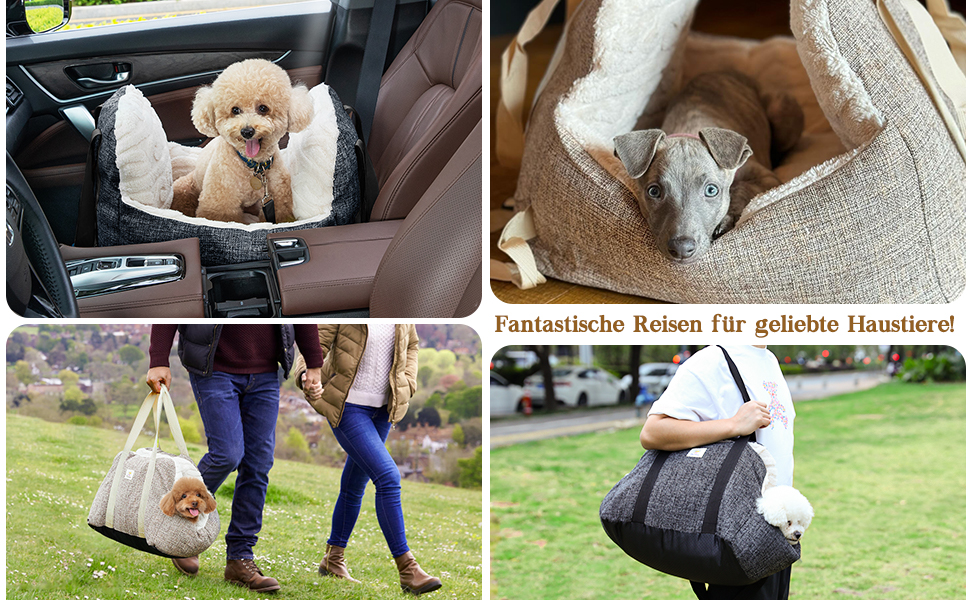 Автокрісло для собак Pawaboo: зручне ліжко-переноска для маленьких собак до 11 кг, коричнево-бежеве