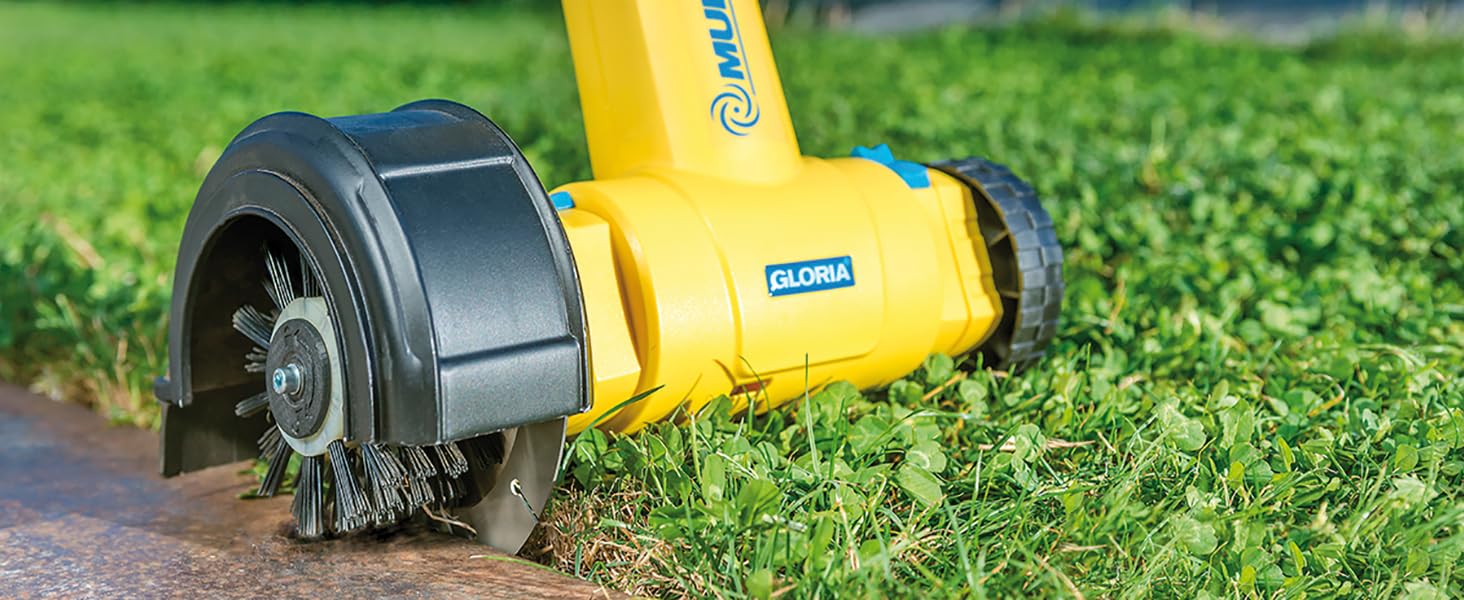 Електрощітка Gloria MultiBrush Speedcontrol — багатофункціональний інструмент для видалення бур'янів, очищення каменю, дерева, швів, підрізки країв газону, аерації та вертикутування, комплект з 2 насадками