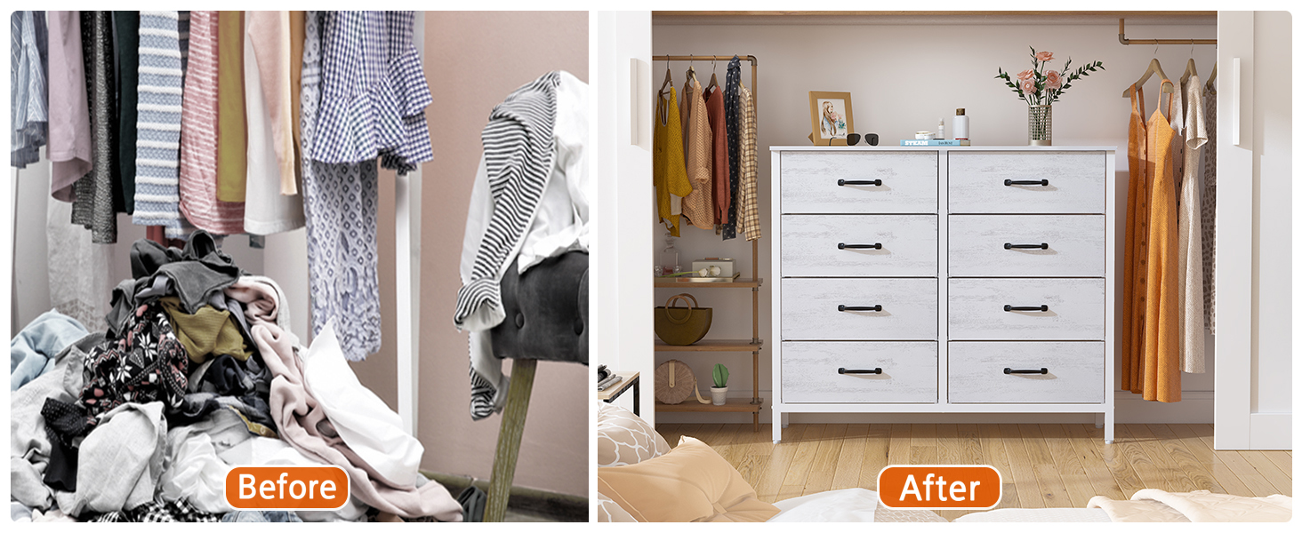 LYNCOHOME Chest of Drawers, Fabric Chest of Drawers, TV Stand Sideboard with 6 Fabric Drawers, Storage Cabinet Bedroom Drawer Chest Kitchen Organizers Furniture for Office Hallway (White-4*2l)