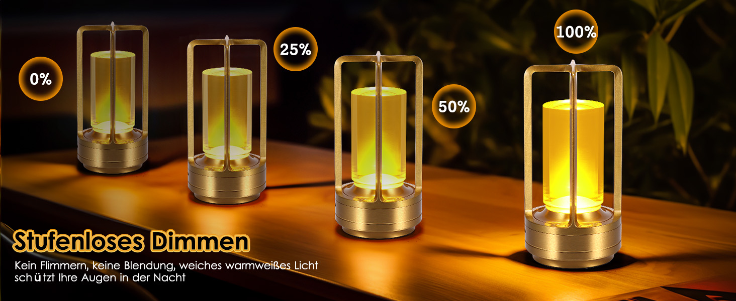 Торшер з торканням, бездротова LED лампа в стилі вінтаж, USB-зарядка, 3 кольори, регулювання яскравості, для спальні, офісу, вітальні, декор, подарунок (золотий)