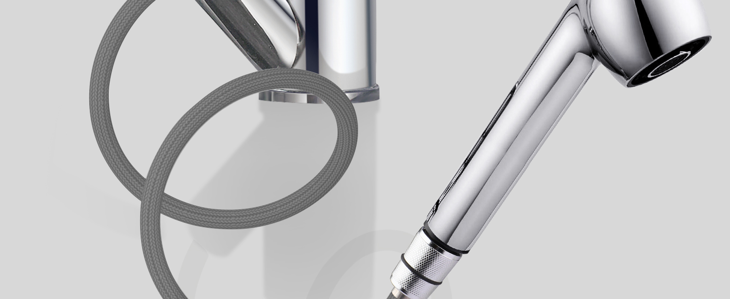 Змішувач кухонний висувний BONADE з подвійною виливом, поворотний на 360°, для кухні, з однією ручкою, хром