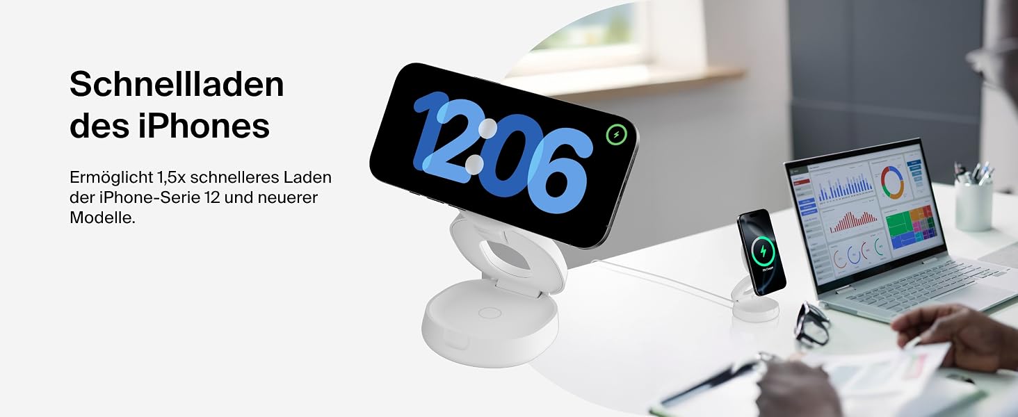 Бездротова зарядна станція 2-в-1 Belkin BoostCharge Qi2 15W MagSafe для iPhone 17, AirPods, Pixel, біла (з адаптером 30 Вт)