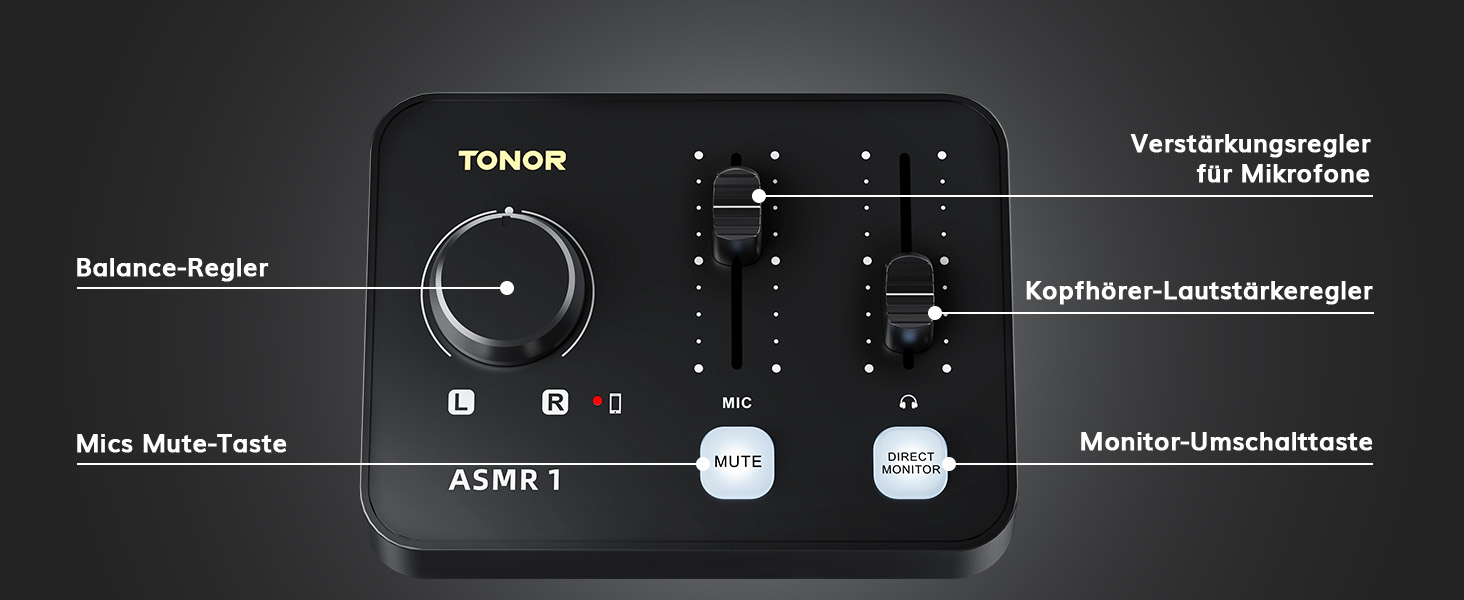 Набір мікрофонів TONOR для подкастів та ASMR з аудіоінтерфейсом, мікшер, USB, чорний