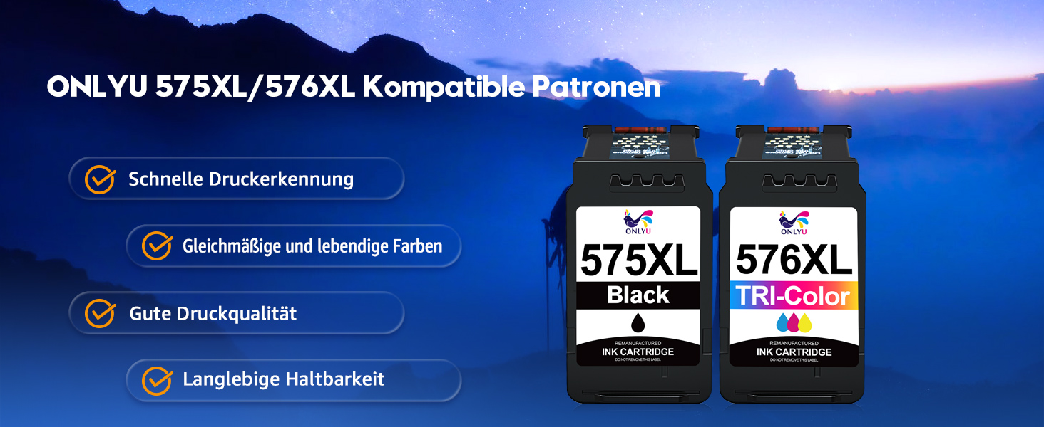 Картриджі для принтера ONLYU 575XL та 576XL (сумісні з Canon 575, 576), набір чорнильних картриджів