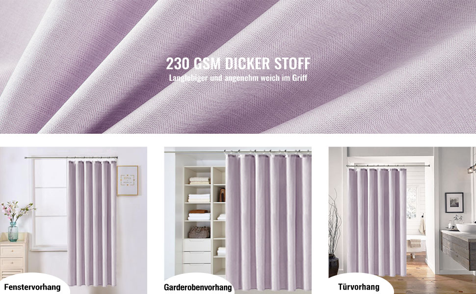 Шторка для душу BTTN, тканинна, 180x200 см, льонова текстура, антигрибкова, миється, текстильна, з 12 гачками, сучасна, водовідштовхувальна, з обтяжувачем, декор, поліестер, кремовий колір (лавандовий, однотонна, H180 x B180 см (упаковка 1)