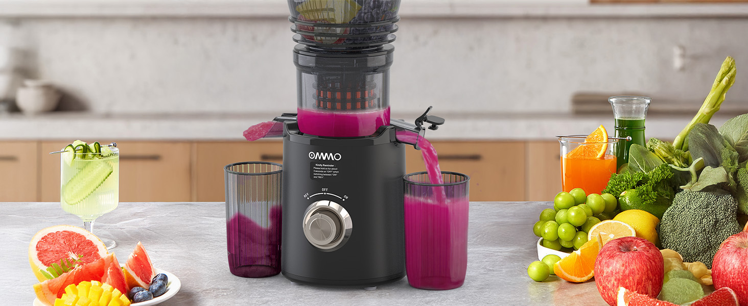 Шнекова соковижималка OMMO Slow Juicer для овочів та фруктів, 300 Вт, чорна