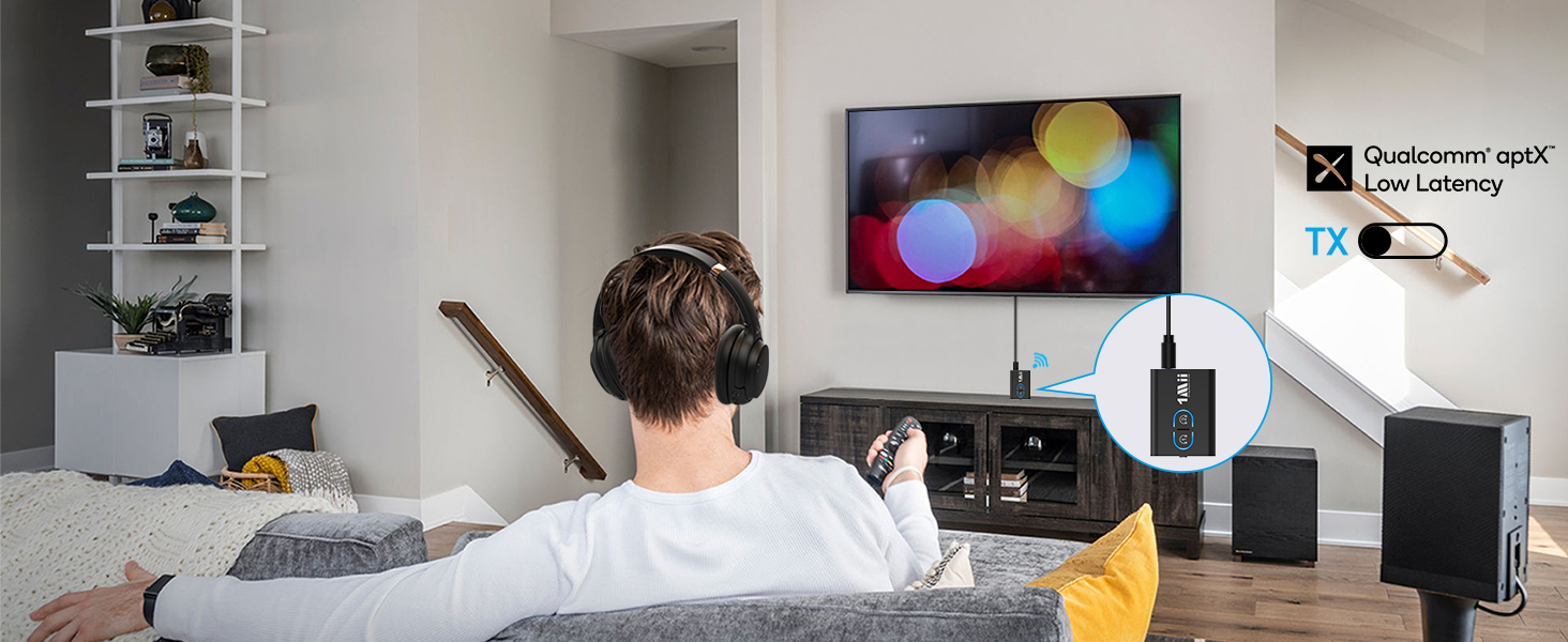 Bluetooth адаптер 1Mii ML300 для ТБ та навушників, трансмітер та ресивер, чорний