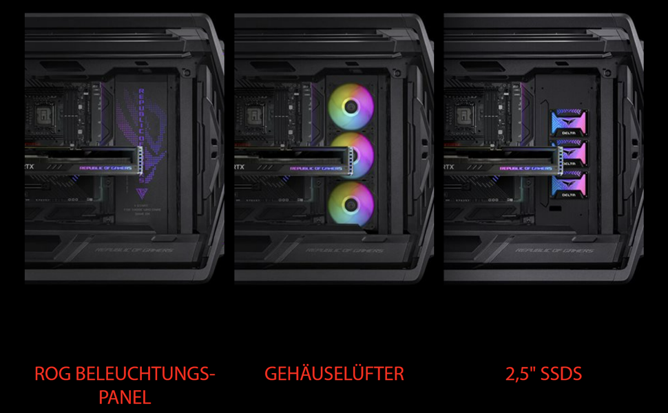 Корпус ПК ASUS GR701 ROG mATX з ARGB підсвічуванням та скляною панеллю, підтримка GPU до 420 мм