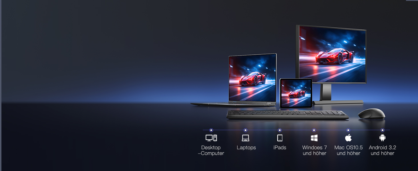 Inateck Бездротовий Комплект Клавіатури та Миші з Підсвічуванням, QWERTZ, з Підтримкою Bluetooth, з Підкладкою під Руку, для Mac, Windows, Laptop, PC, Smart TV, KB06006