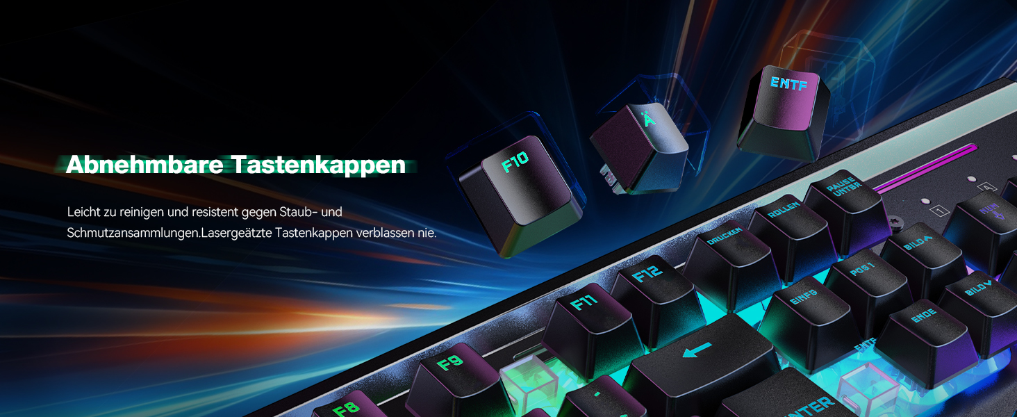 TECKNET RGB ігрова клавіатура для ПК, мембранна, 105 клавіш, повний металевий корпус, підставка для зап'ястя, 15 зон RGB підсвічування, 25 антиблінд, клавіатура для комп'ютера, німецька розкладка (QWERTZ)