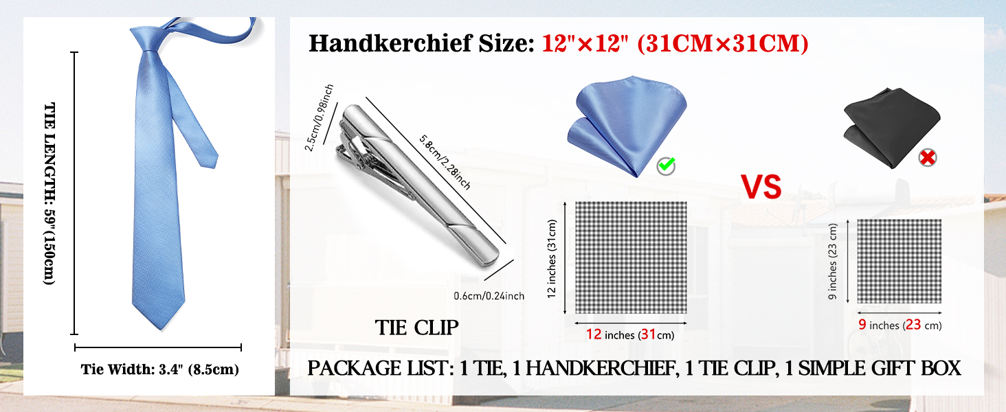 HISDERN Комплект краваток для чоловіків: класична однотонна краватка, нагрудна хустинка та краватки-кліпси. Ідеально для вечірок, весіль та особливих подій. Темно-червоний колір.