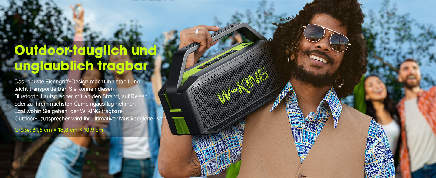 W-KING Bluetooth колонка 100W (60W) IPX6, портативна, глибокий бас, до 40 годин, TF/AUX/EQ, зелена