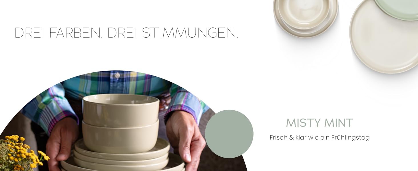 Набір посуду Feinsteinzeug на 6 осіб (18 предметів) — міцний та стійкий до подряпин, бежевий глянцевий | Тарілки, тарілки для десерту та миски | Magnetiks Soft Pebble | 18 предметів