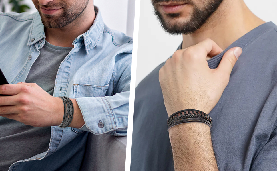 Чоловічий шкіряний браслет ручної роботи: ідеальний подарунок на Різдво, День батька, День святого Валентина, День народження. Браслет для чоловіків, колір коричневий, 9.0 дюймів.