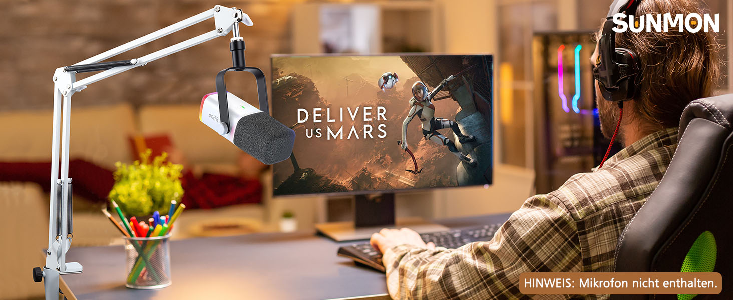 Підставка для мікрофона SUNMON для Fifine AM8, K688 PodMic, HyperX QuadCast, Blue Yeti, Shur MV7 – білий мікрофонний стійка