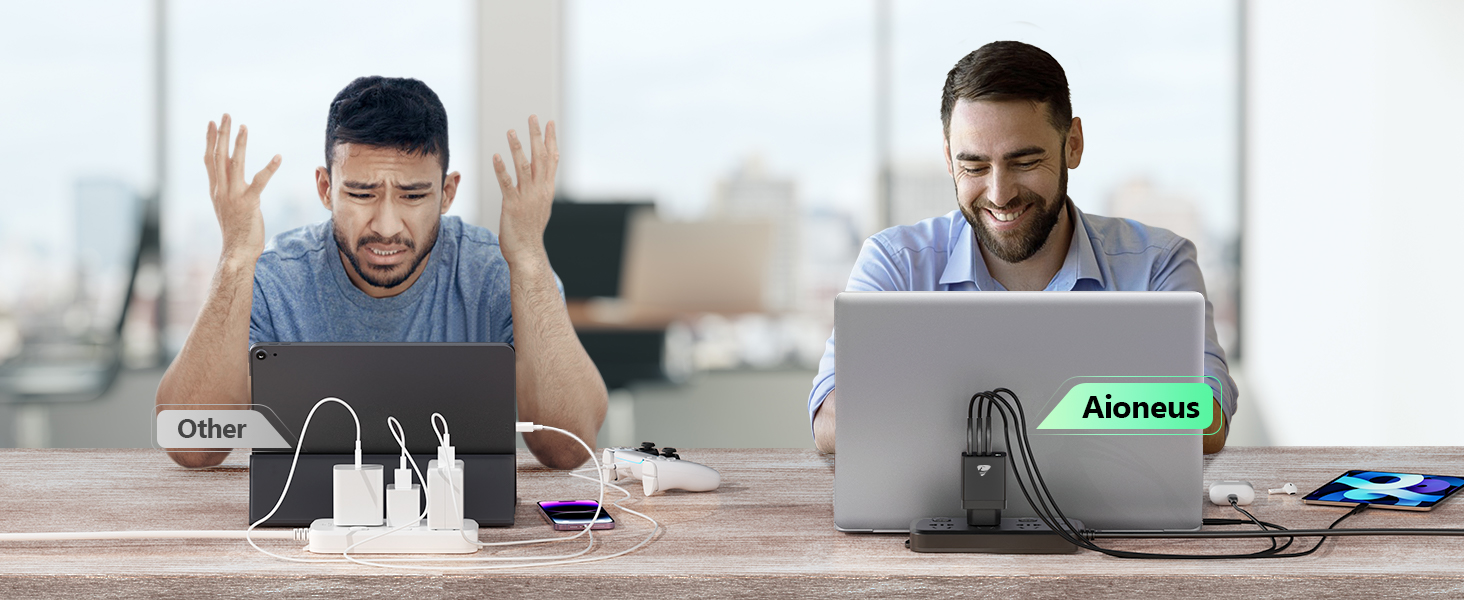 Зарядний пристрій Aioneus USB-C 40W, 4 порти PD 3.0 + QC USB-A, швидка зарядка для iPhone 15 Pro Max, Samsung та інших смартфонів - Чорний