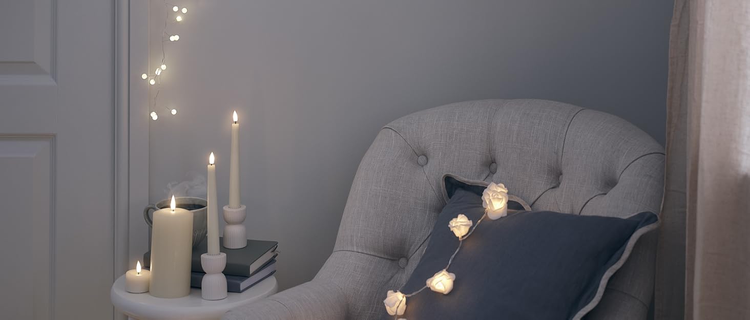 Набір з 9 LED свічок із справжнього воску Lights4fun, з таймером, імітацією мерехтіння, електричних, на батарейках, для декору вітальні, класичні стовпчикові, енергоклас A++