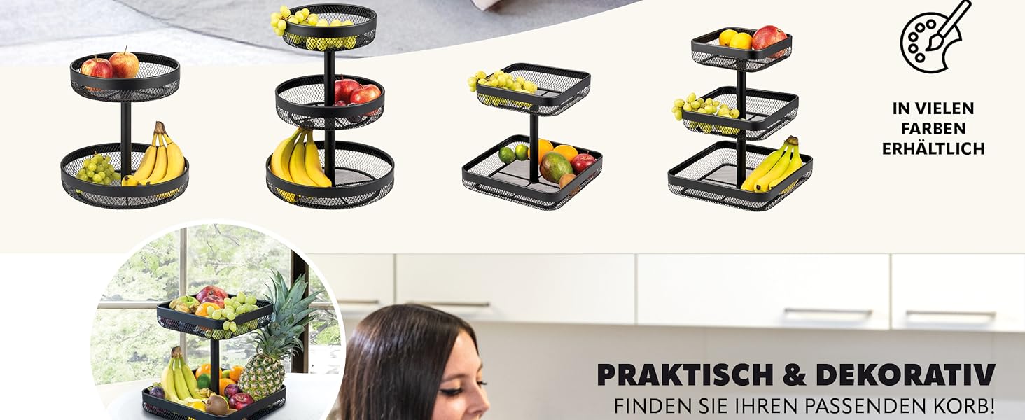Двоярусна кругла фруктова тарілка Eluno / Корзина для хліба, металева, чорна | Для кухні та вітальні