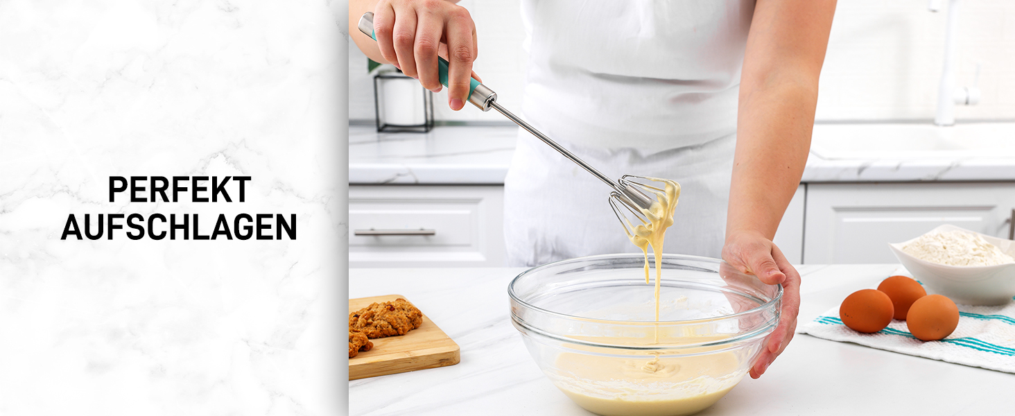 Zulay Kitchen: Ручний вінчик з нержавіючої сталі - автоматичний вінчик з пружинним механізмом, легке збивання яєць, тіста, молока, соусів, придатний для миття в посудомийній машині, стійкий до корозії, срібний
