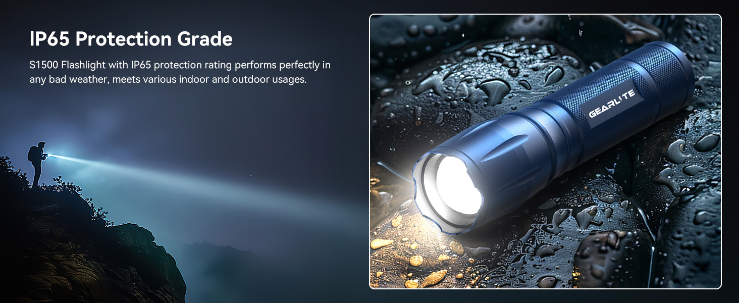 LED ліхтарик Gearlite 2 шт., 2000 люмен, 5 режимів, IP65, водонепроникний, для кемпінгу, туризму, дітей, невідкладних ситуацій (блакитний)