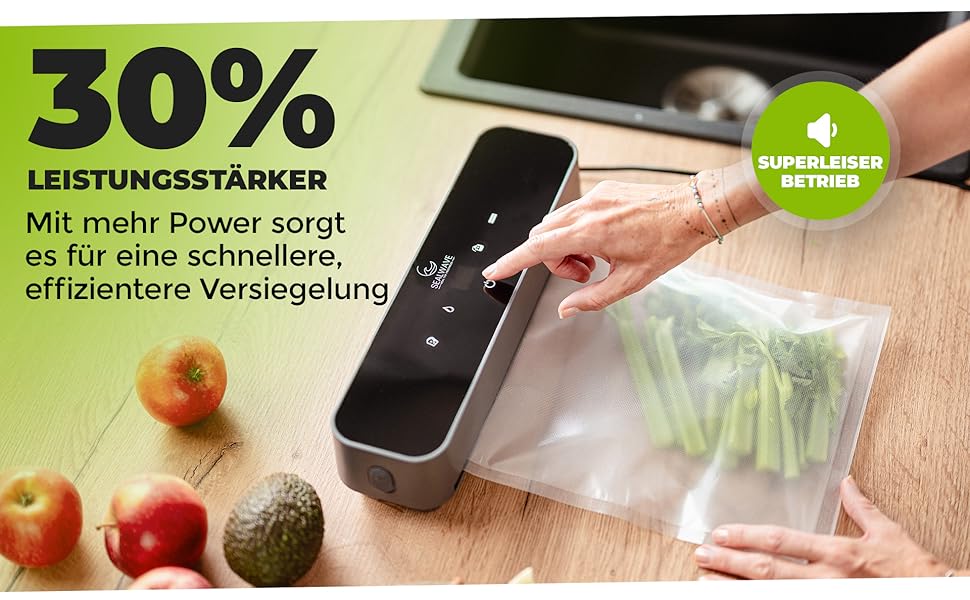 Вакуумний пакувальник SEALWAVE для продуктів харчування: потужний, широкий зварювальний шов, тихий та ефективний, універсальний (для вологих та сухих продуктів), легке очищення, з 10 безкоштовними пакетами