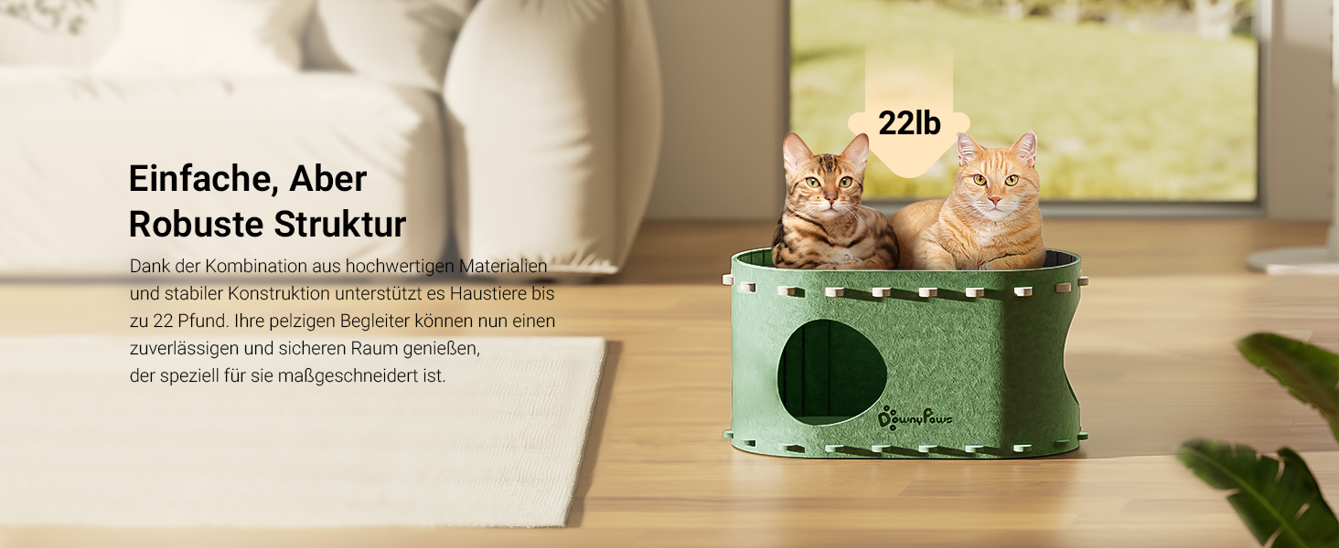 Будиночок-гніздо для котів DownyPaws з фетру, 2-ярусне котяче ліжко, 50 x 33 x 50 см. Затишний дизайн, захист кігтів, зелений колір