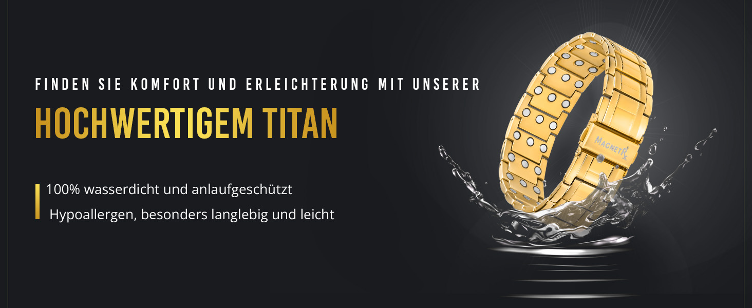 Магнітний браслет MagnetRX® Titan для чоловіків з трійною силою – титановий магнітний браслет на зап'ястя – регульований магнітний браслет для чоловіків – магнітний браслет для чоловіків з високоякісною застібкою (золотий)
