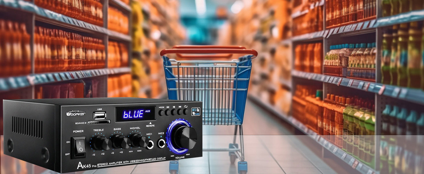 AK45 Pro HiFi підсилювач WOOPKER Mini, 500Вт, 2-канальний, Bluetooth, HiFi стерео з FM-радіо, USB, SD, RCA, MIC, аудіо ресивер для дому та авто