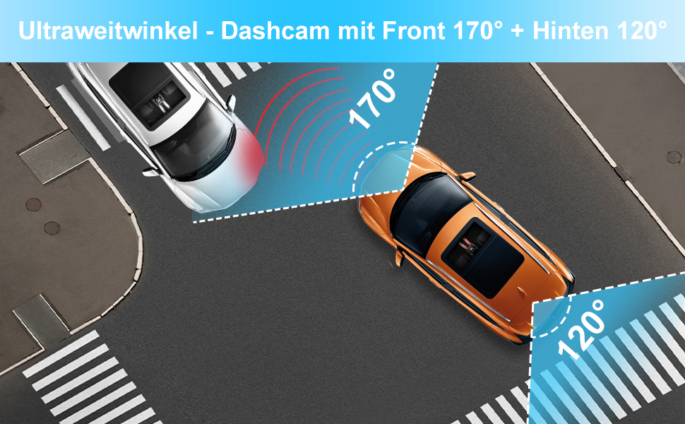 Відеореєстратор Podazz Dashcam Auto - камера для автомобіля з 3-дюймовим IPS екраном FHD 1080P, 170° кутом огляду, нічним баченням, G-сенсором, циклічною записом та детекцією руху, паркувальний режим (блакитний)