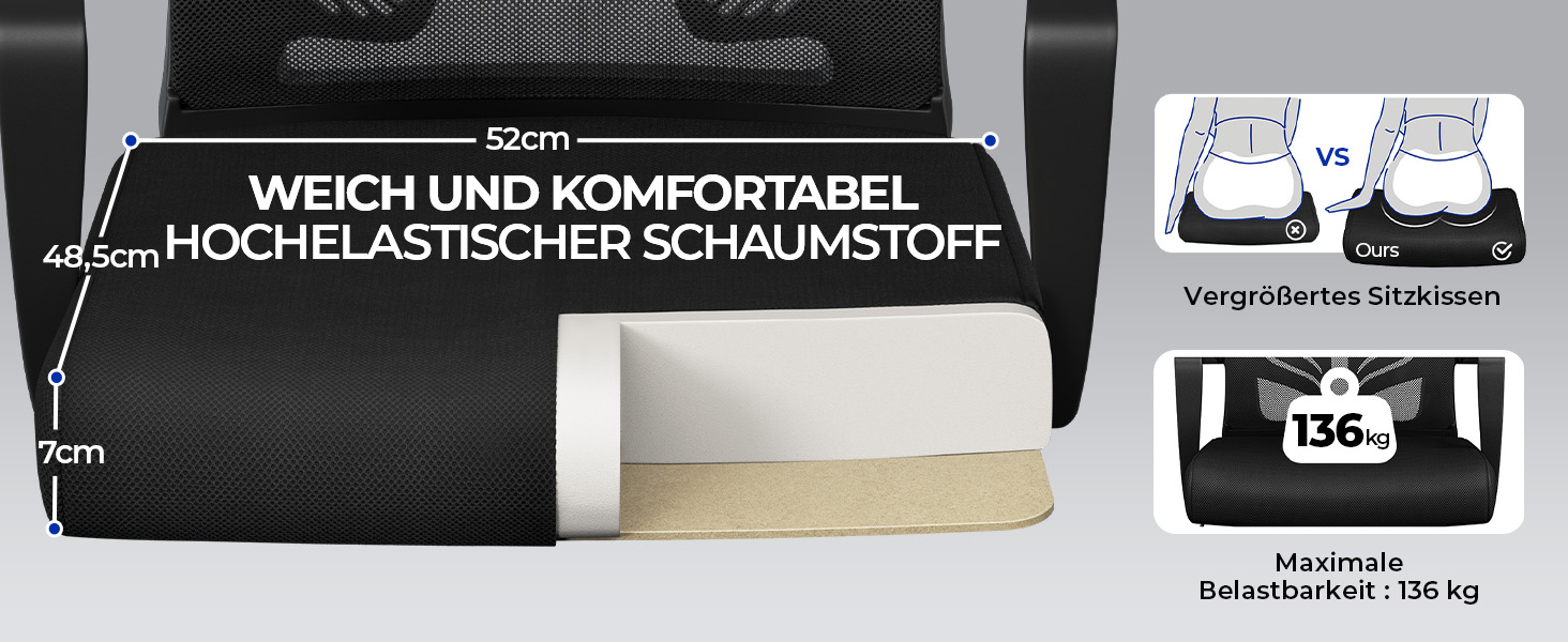 Ергономічне крісло Yaheetech для офісу та дому: регульоване, з підлокітниками, чорне