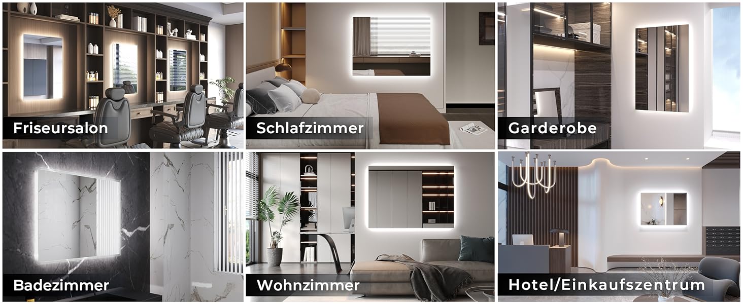 Дзеркало для ванної кімнати з підсвічуванням 60x50x3,5 см, LED, 6400K, холодний білий, економія енергії, вертикальне/горизонтальне кріплення, вимикач на стіні, матові краї