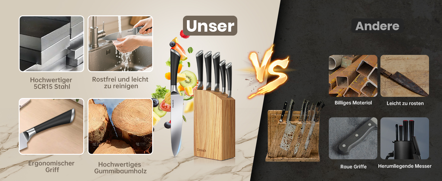 Набір кухонних ножів Messerblock Set, 7 предметів: професійний набір ножів з бруском, німецькі леза з високоякісної нержавіючої сталі, ергономічні ручки, для дому