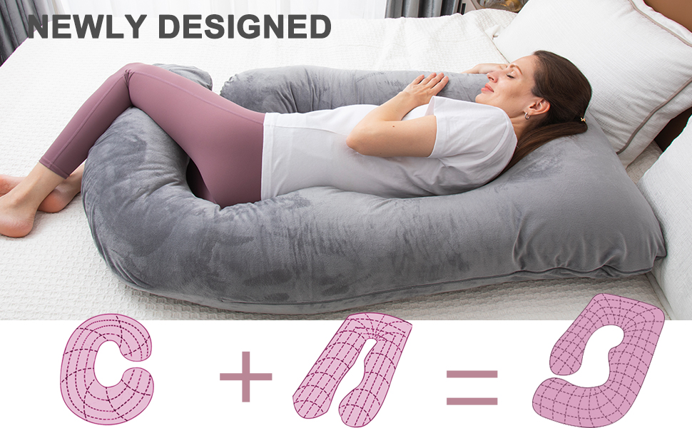 Подушка для вагітних TaiBest U-подібна, з подрібненого Memory Foam, для сну, підтримка живота, сіра