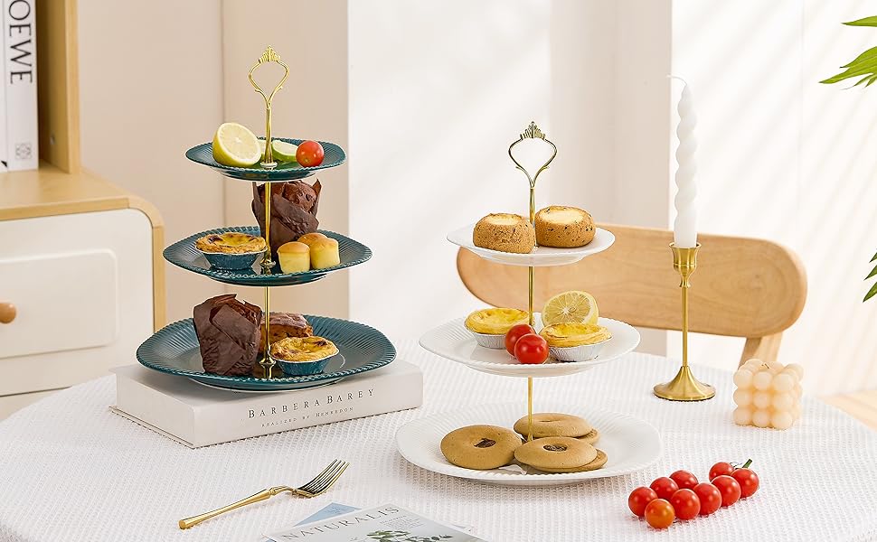 Керамічний триярусний підставка для капкейків, десертів та тортів - зелений