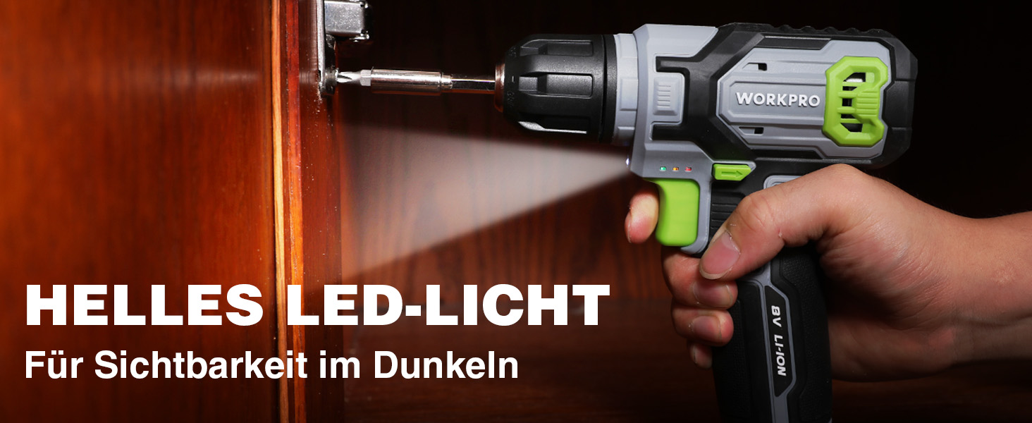 WORKPRO Акумуляторний шуруповерт 8V з набором 53 аксесуари, регульована швидкість, LED-ліхтик, для домашніх ремонтів та DIY