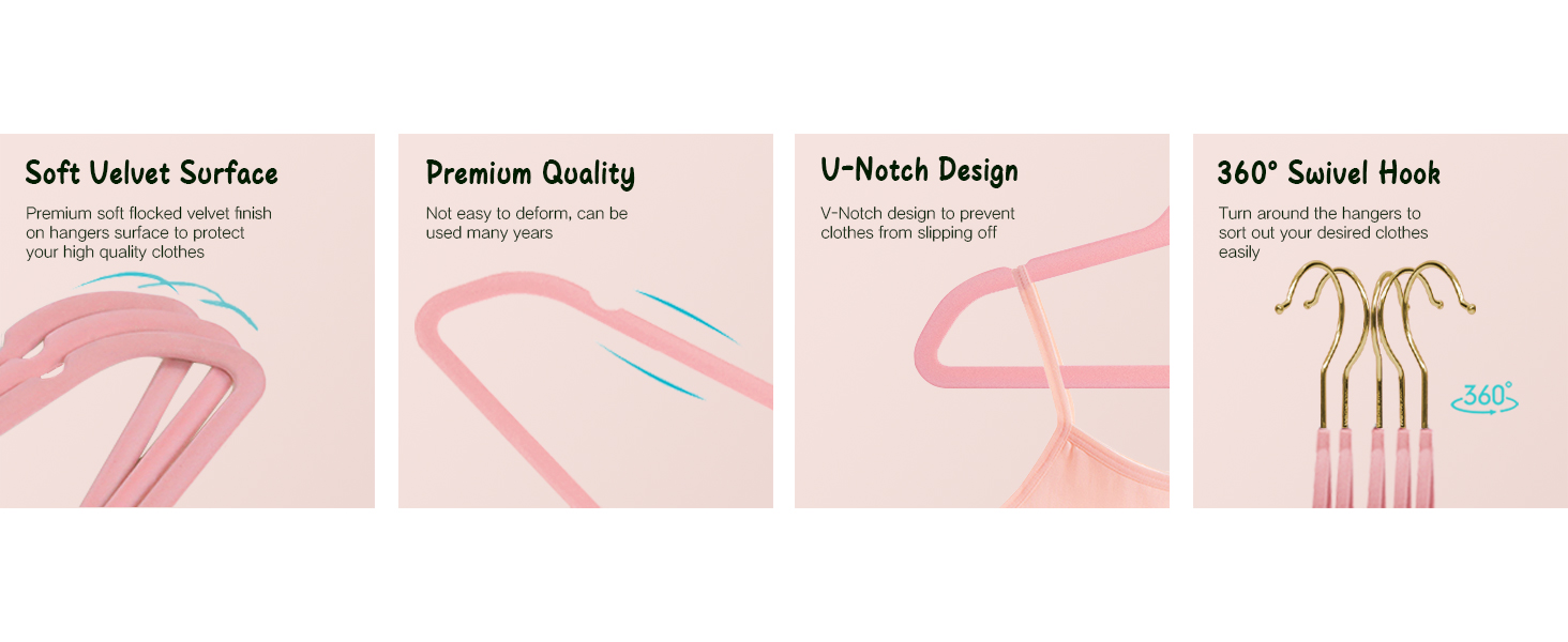 Набір з 22 велюрових плечиків для одягу Stormix, преміум-якість, для дорослих, антиковзаючі, ультратонкі, для сорочок та костюмів, рожеві гачки