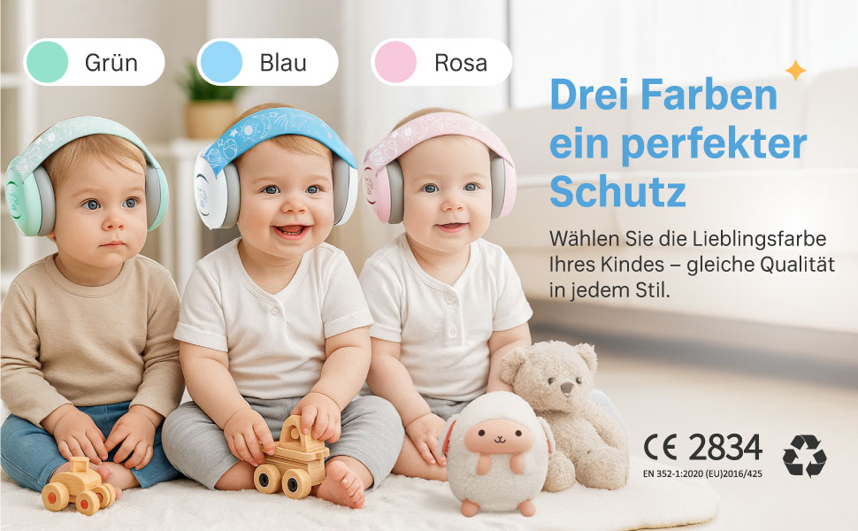 Навушники для захисту вух дитини 3-6 років - комфортні, сертифіковані CE, білий/блакитний. Захист від шуму для концертів, подорожей та повсякденного використання. Без тиску на велике джерельце.