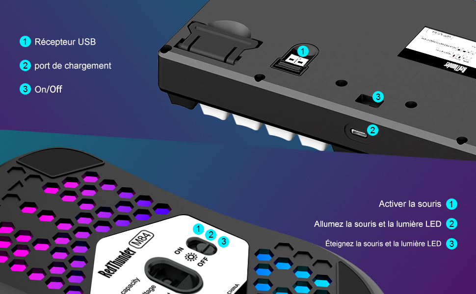 RedThunder K84 Combo: Бездротова клавіатура та миша USB, AZERTY (французька), 75% TKL, 3200 DPI (білий/чорний)