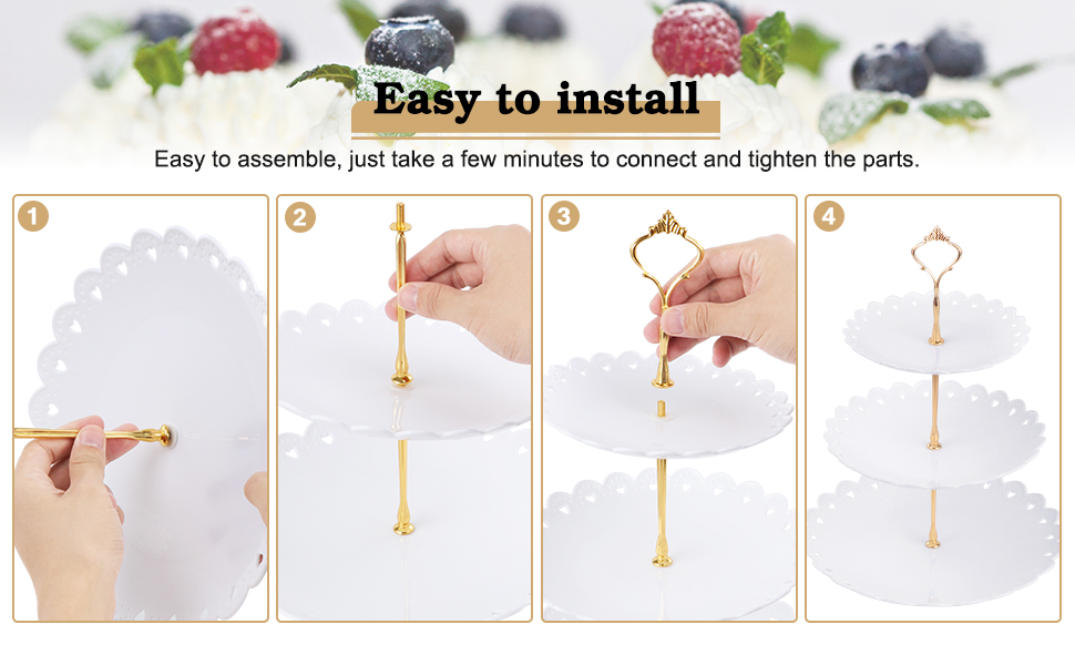 Трирівнева підставка для капкейків, десертів, фруктів та солодощів. Підходить для святкування: Весілля, День народження, Хрещення. Чорно-білий колір, пластик.