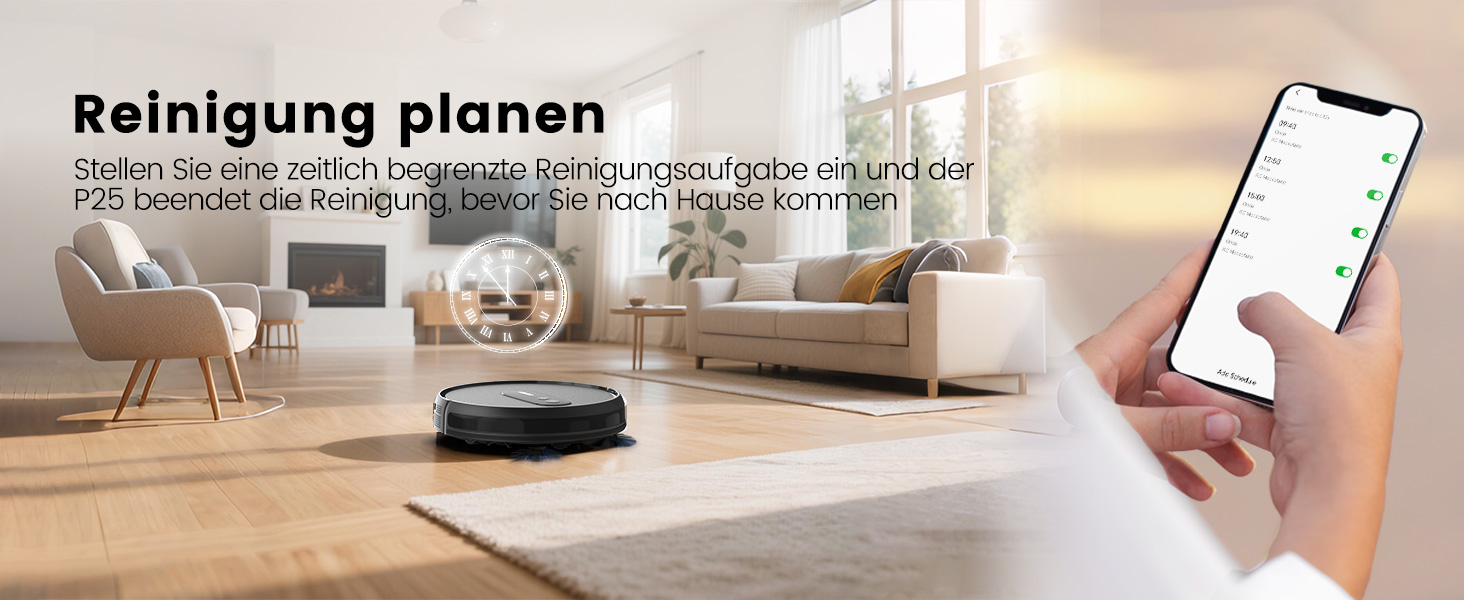 Робот-пилосос AIRROBO P25: потужність 2800 Pa, для твердих поверхонь та килимів, керування через додаток, 120 хв роботи, з пультом дистанційного керування (чорний)