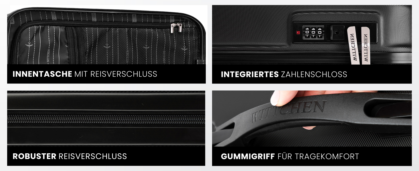 WITTCHEN Skyspeed Line - великий валіза з жорстким корпусом ABS, 4 колеса, телескопічна ручка, комбінаційний замок, чорний. Підходить для авіакомпаній Lufthansa, Eurowings, Ryanair, Condor