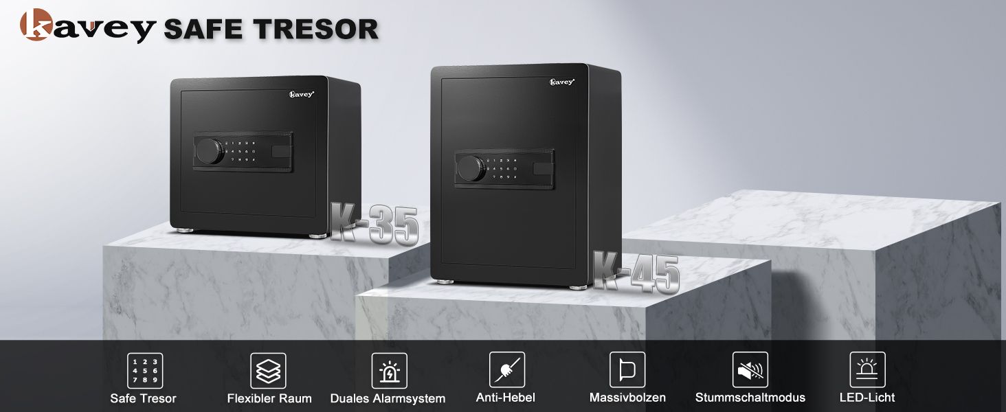 Сейф Kavey Safe Tresor 50L з цифровим замком, подвійним сигналом тривоги та LED-підсвіткою