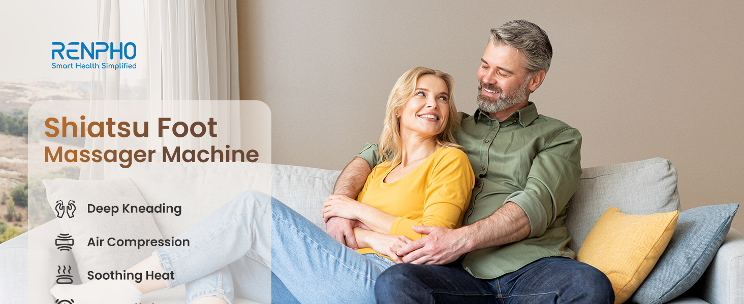 Масажер для ніг RENPHO з підігрівом, Shiatsu, електричний; подарунок на День батька; з функцією тепла, розминання, ролинг та повітряної компресії, з пультом дистанційного керування, відновлює втомлені ноги (R-D003R-BN, Коричневий)