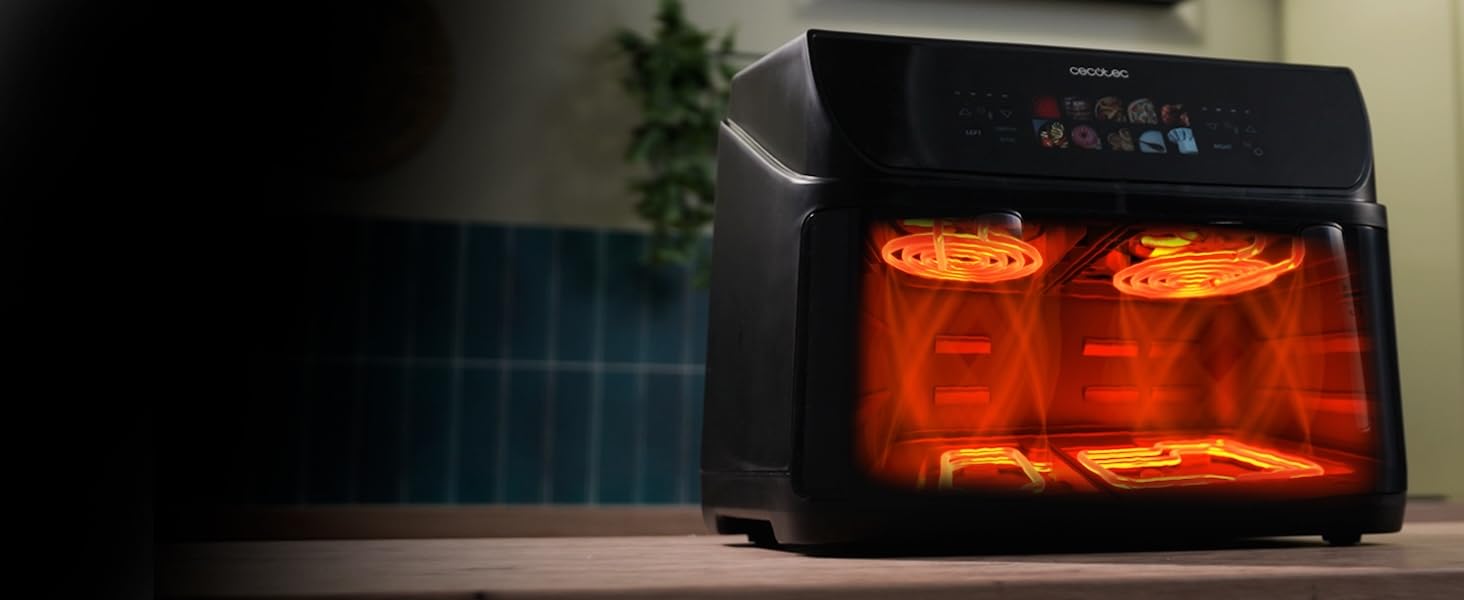 Фритюрниця без олії Cecotec Cecofry Grill Duoheat 8000 з грилем, 2200 Вт, 10 л, 8 меню, регулювання температури 80-200°C, цифровий дисплей, скло, для дієтичного харчування