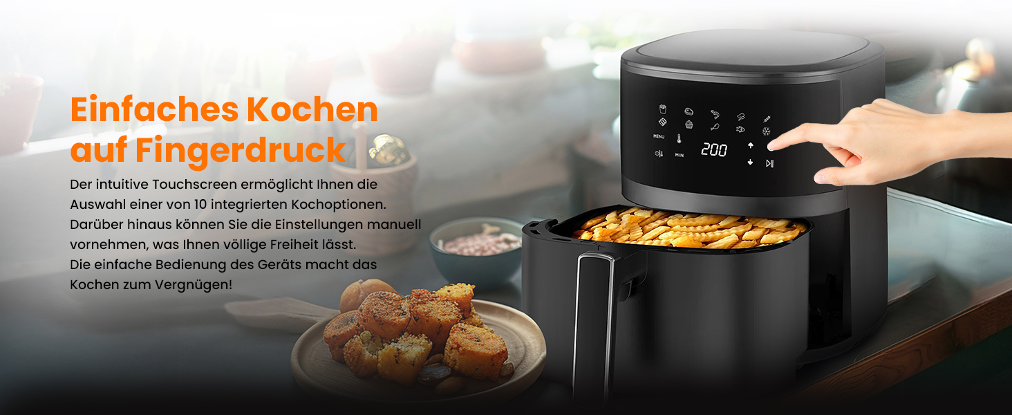 Аерофритюрниця Extralink 4.2L, 1400W з 10 функціями приготування, LED-сенсорний екран, економія енергії, 90% менше жиру