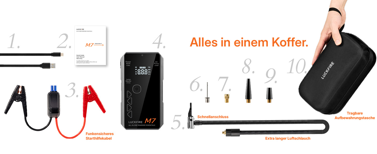 Powerbank для авто Smart Starthilfe з компресором, 12V, 60Wh - Запуск двигуна та підкачка шин, до 8.5л бензину/6.5л дизелю