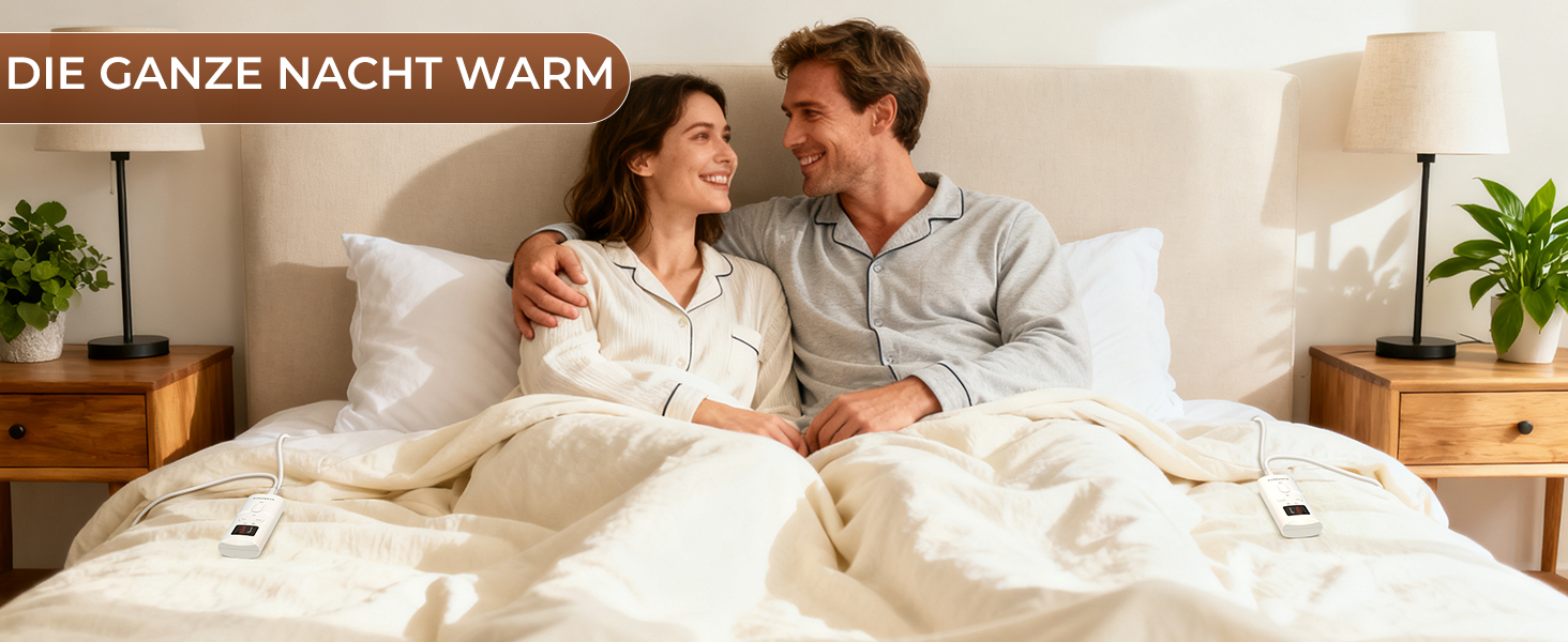 Електрична ковдра StarOnce 160x140 см для двоспального ліжка - тепла ковдра з 10 рівнями нагріву, автовимкненням, 2 пультами дистанційного керування та захистом від перегріву - біла, можна прати в пральній машині